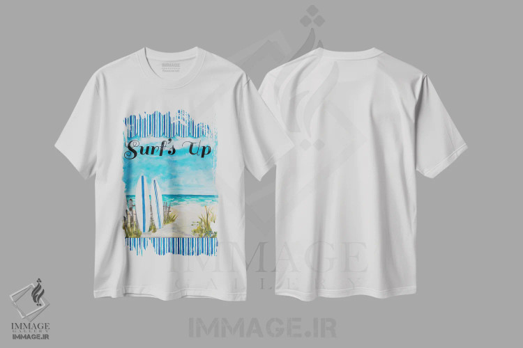 تیشرت سفید طرح دار زمان موج سواری، تزئینی اثر جولی دریسه | فروشگاه ایماژ