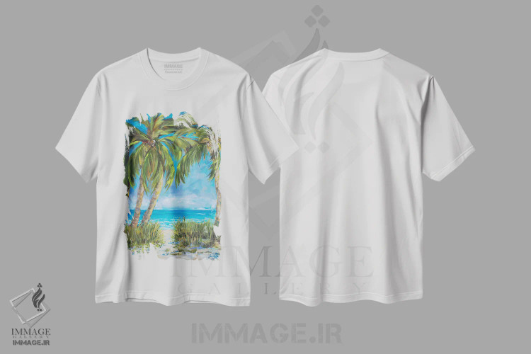 تیشرت سفید طرح دار بهشت استوایی، تزئینی اثر جولی دریسه | فروشگاه ایماژ