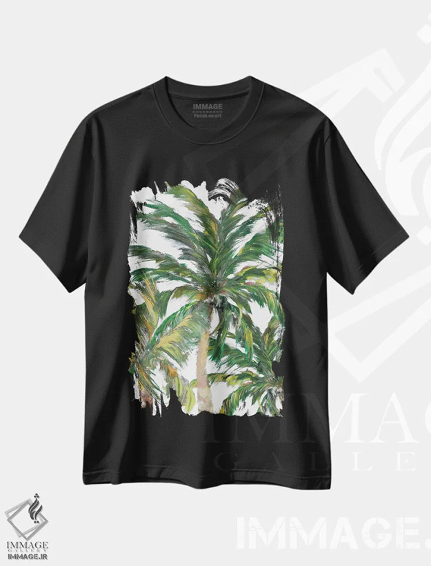 تیشرت مشکی طرح دار درختان استوایی روی سفید III، تزئینی اثر جولی دریسه | فروشگاه ایماژ