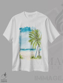 تیشرت سفید طرح دار روز ابری در بهشت I، دکور ساحلی اثر جولی دریسه | فروشگاه ایماژ