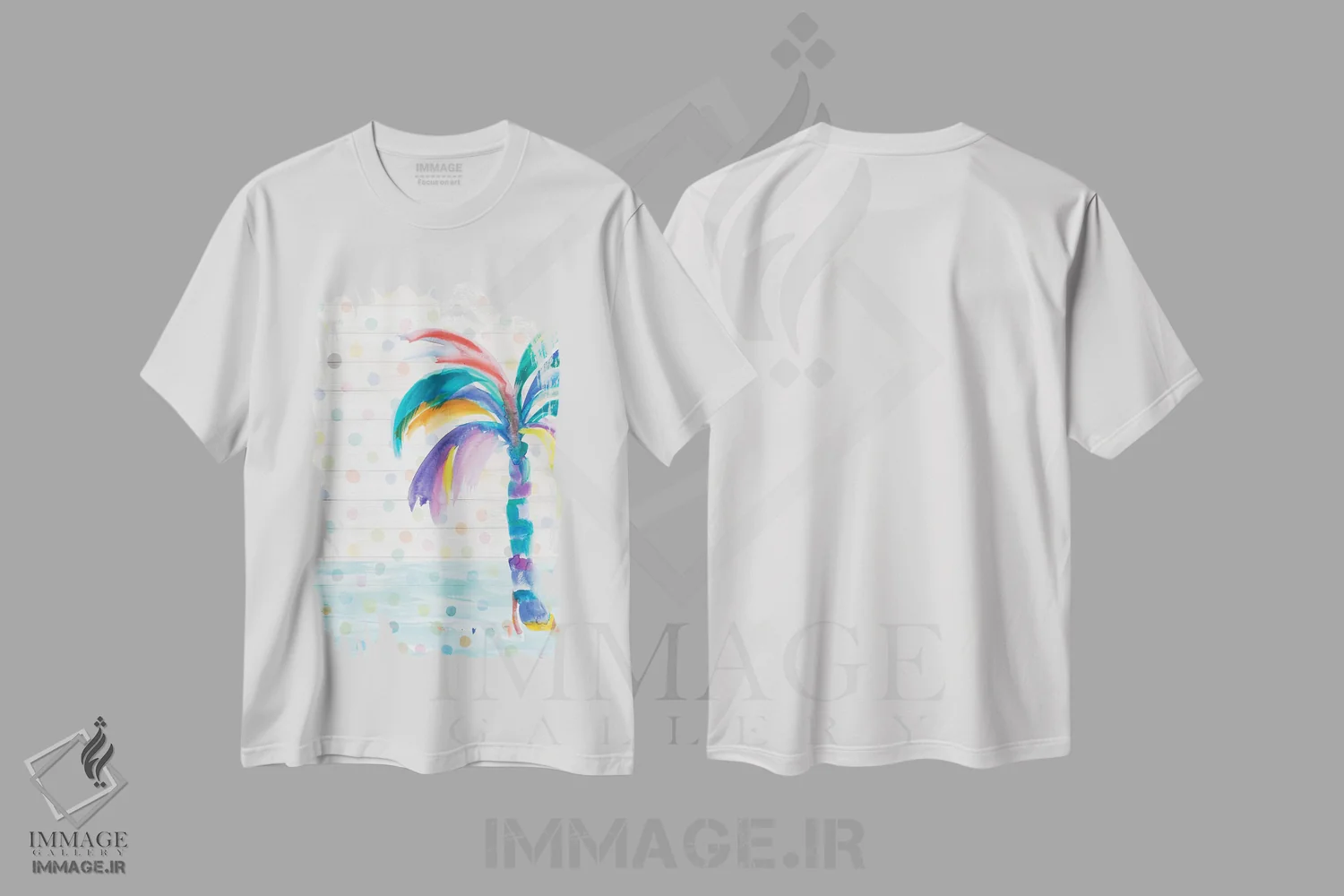 تیشرت سفید طرح دار نخل فانتزی روی نقطه ها I، دکور ساحلی اثر جولی دریسه | immage.ir