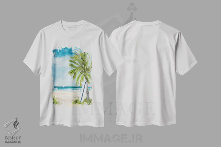 تیشرت سفید طرح دار روز ابری در بهشت I، دکور ساحلی اثر جولی دریسه | فروشگاه ایماژ