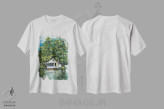 تیشرت سفید طرح دار خانه کنار دریاچه، تزئینی اثر جولی دریسه | فروشگاه ایماژ