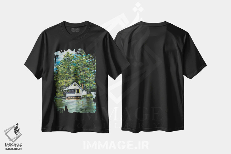 تیشرت مشکی طرح دار خانه کنار دریاچه، تزئینی اثر جولی دریسه | immage.ir
