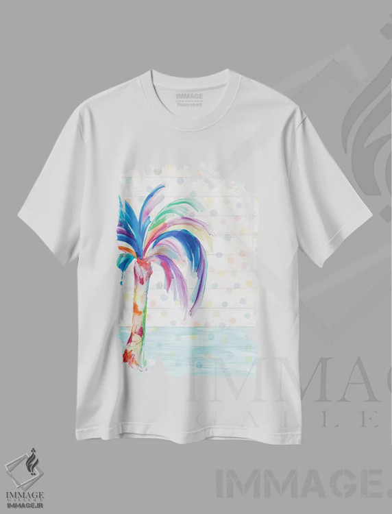 تیشرت سفید طرح دار نخل فانتزی روی نقطه ها II، دکور ساحلی اثر جولی دریسه | immage.ir