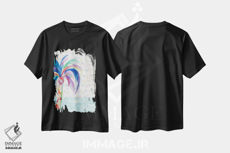 تیشرت مشکی طرح دار نخل فانتزی روی نقطه ها II، دکور ساحلی اثر جولی دریسه | فروشگاه ایماژ