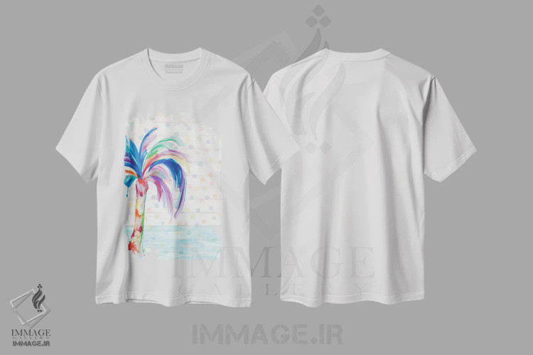 تیشرت سفید طرح دار نخل فانتزی روی نقطه ها II، دکور ساحلی اثر جولی دریسه | immage.ir