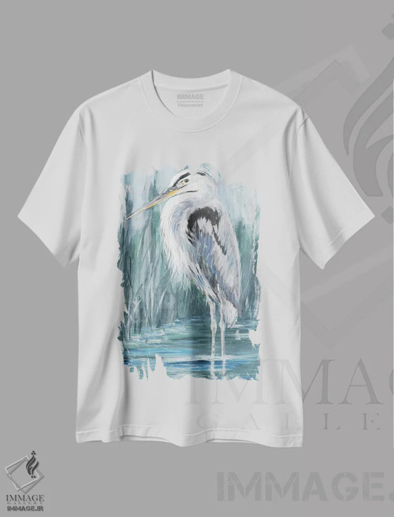 تیشرت سفید طرح دار حواصیل ایستاده II، دکور ساحلی اثر جولی دریسه | immage.ir