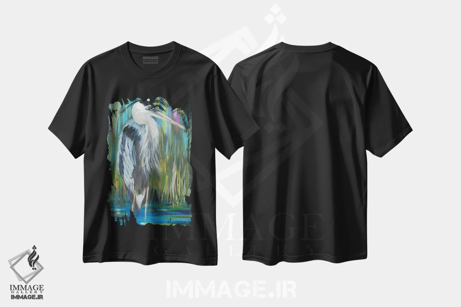 تیشرت مشکی طرح دار حواصیل ایستاده I، دکور ساحلی اثر جولی دریسه | immage.ir