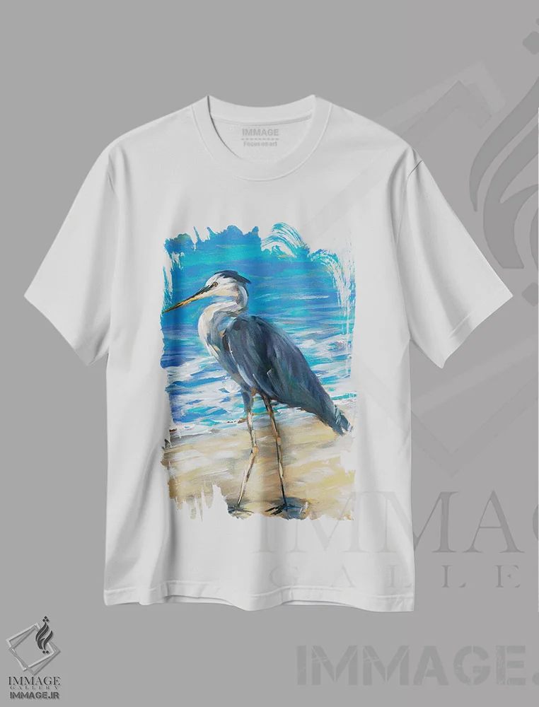 تیشرت سفید طرح دار پرنده ساحلی II، دکور ساحلی اثر جولی دریسه | فروشگاه ایماژ