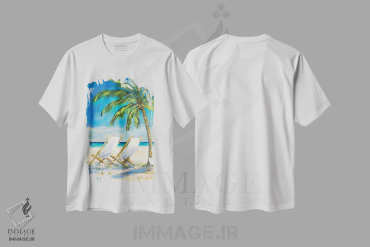 تیشرت سفید طرح دار چشم انداز ساحلی، دکور ساحلی اثر جولی دریسه | immage.ir