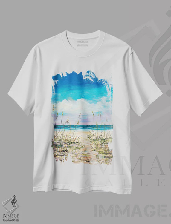 تیشرت سفید طرح دار سواحل آرامش بخش، دکور ساحلی اثر جولی دریسه | immage.ir