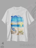 تیشرت سفید طرح دار تابستان تن آسا I، دکور ساحلی اثر جولی دریسه | فروشگاه ایماژ