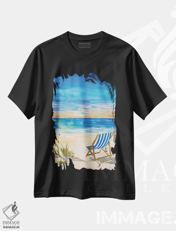 تیشرت مشکی طرح دار تابستان تن آسا II، دکور ساحلی اثر جولی دریسه | فروشگاه ایماژ