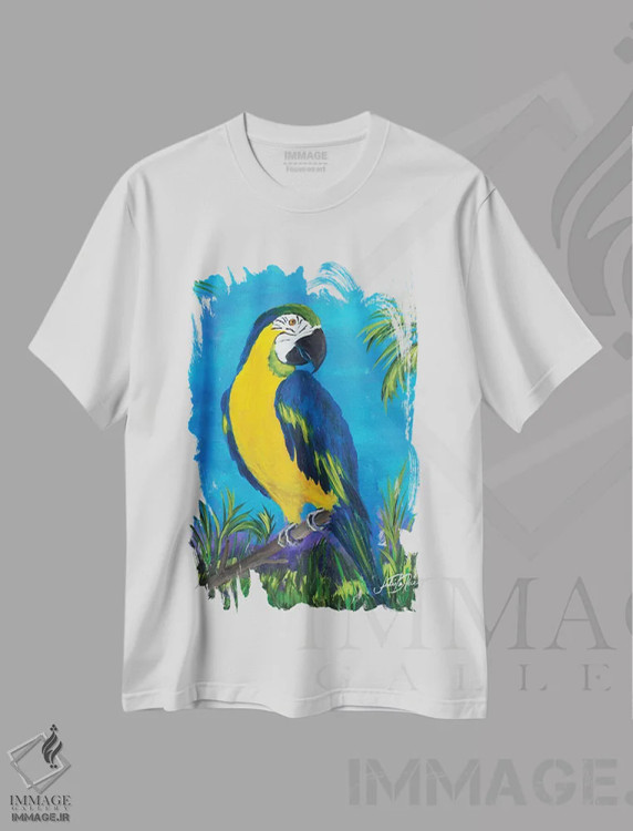 تیشرت سفید طرح دار پرندگان جزیره II، دکور ساحلی اثر جولی دریسه | فروشگاه ایماژ