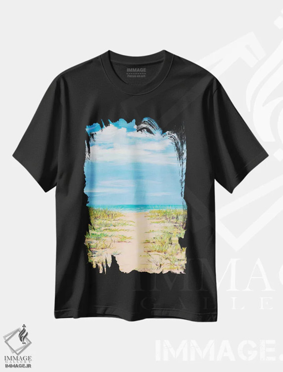 تیشرت مشکی طرح دار راه آرامش، دکور ساحلی اثر جولی دریسه | immage.ir