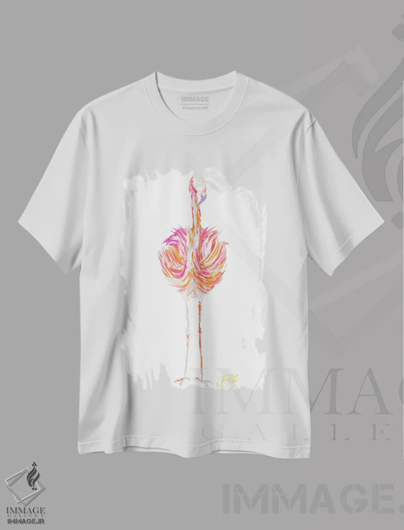 تیشرت سفید طرح دار فلامینگوی پرانرژی I، دکور ساحلی اثر جولی دریسه | immage.ir