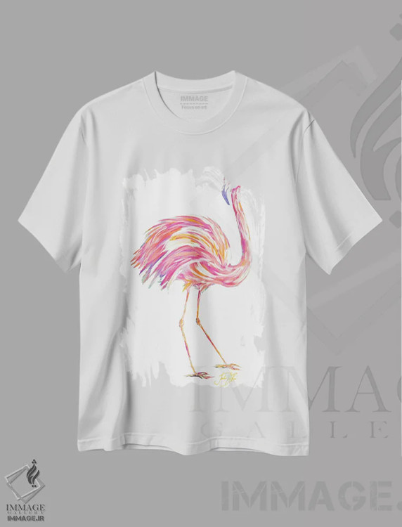 تیشرت سفید طرح دار فلامینگوی پرانرژی II، دکور ساحلی اثر جولی دریسه | فروشگاه ایماژ