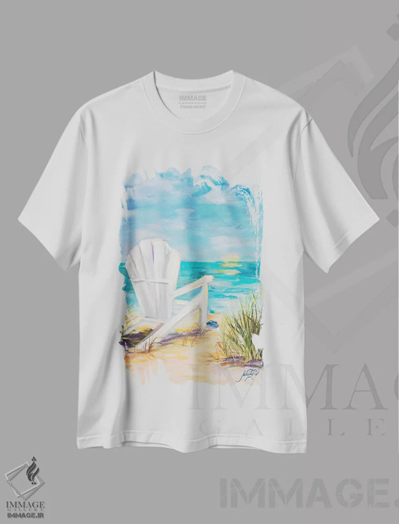 تیشرت سفید طرح دار آرامش در نسیم ساحلی، دکور ساحلی اثر جولی دریسه | immage.ir