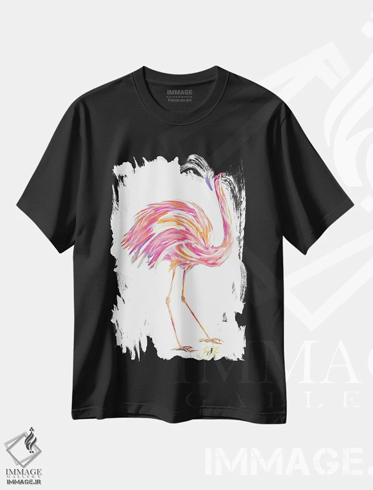 تیشرت مشکی طرح دار فلامینگوی پرانرژی II، دکور ساحلی اثر جولی دریسه | immage.ir