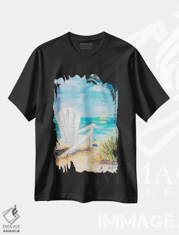 تیشرت مشکی طرح دار آرامش در نسیم ساحلی، دکور ساحلی اثر جولی دریسه | فروشگاه ایماژ