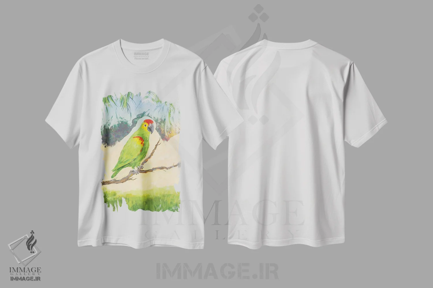 تیشرت سفید طرح دار پرنده گرمسیری در بهشت II، دکور ساحلی اثر جولی دریسه | فروشگاه ایماژ