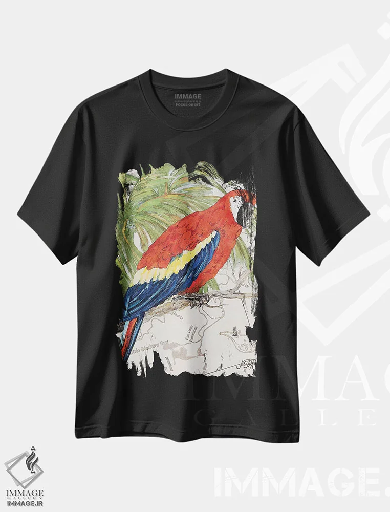 تیشرت مشکی طرح دار یک پرنده دیگر در بهشت I، دکور ساحلی اثر جولی دریسه | فروشگاه ایماژ