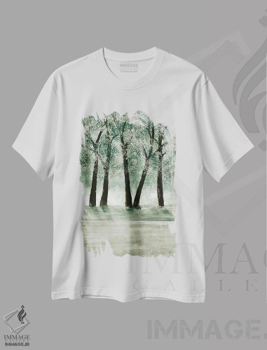 تیشرت سفید طرح دار جنگل سبز ۳، دکور معاصر اثر دوریس شَرِست | فروشگاه ایماژ