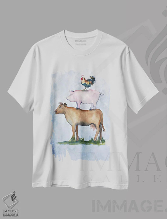 تیشرت سفید طرح دار سه گانهٔ زمین کشاورزی ۲، دکور روستایی اثر دوریس شَرِست | فروشگاه ایماژ