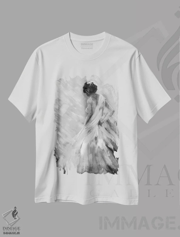 تیشرت سفید طرح دار ملکه رقص ۲، هنر تزئینی سیاه و سفید اثر دوریس شَرِست | فروشگاه ایماژ