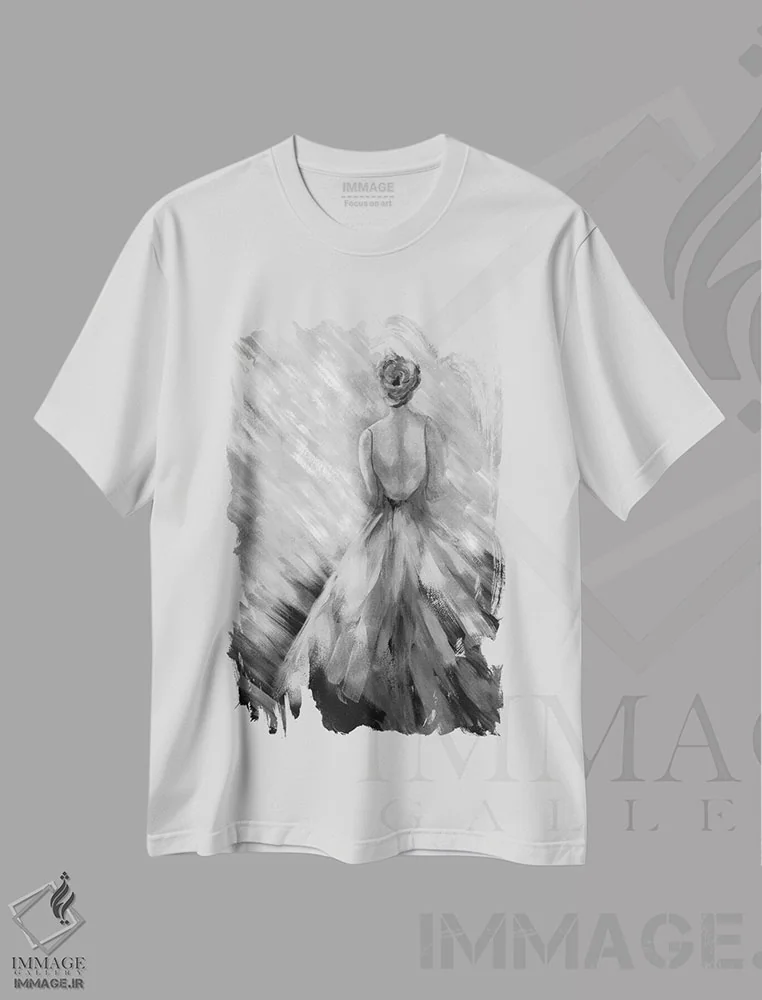 تیشرت سفید طرح دار ملکه رقص ۳، هنر تزئینی سیاه و سفید اثر دوریس شَرِست | immage.ir