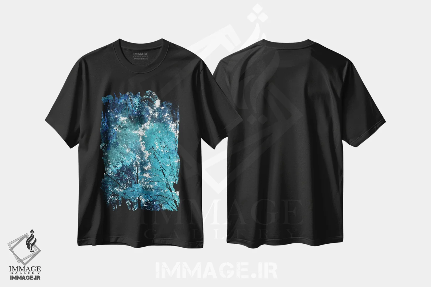 تیشرت مشکی طرح دار جنگل آبی ۱، دکور معاصر اثر درک اسکات | immage.ir