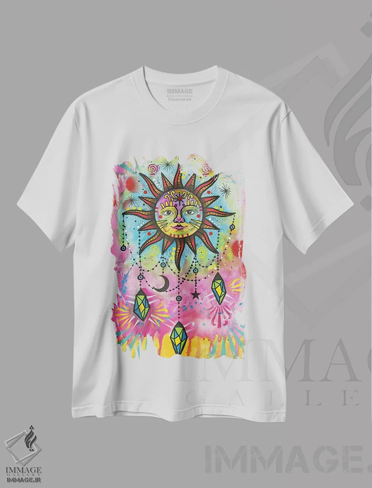تیشرت سفید طرح دار تعادل کیهانی ۴، دکور معاصر اثر دین روسو | فروشگاه ایماژ