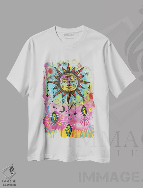 تیشرت سفید طرح دار تعادل کیهانی ۴، دکور معاصر اثر دین روسو | فروشگاه ایماژ