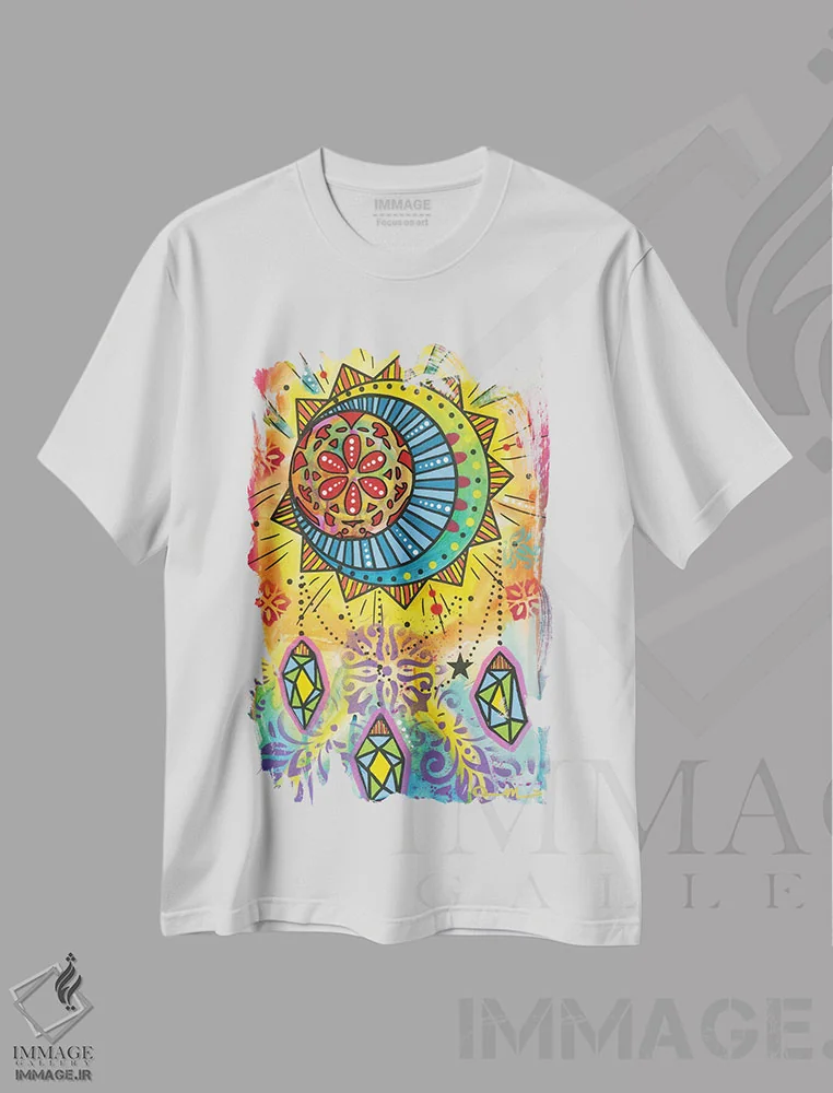 تیشرت سفید طرح دار تعادل کیهانی ۶، دکور معاصر اثر دین روسو | فروشگاه ایماژ