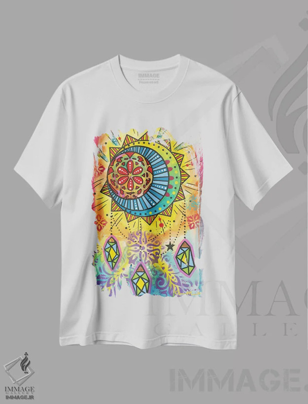 تیشرت سفید طرح دار تعادل کیهانی ۶، دکور معاصر اثر دین روسو | فروشگاه ایماژ