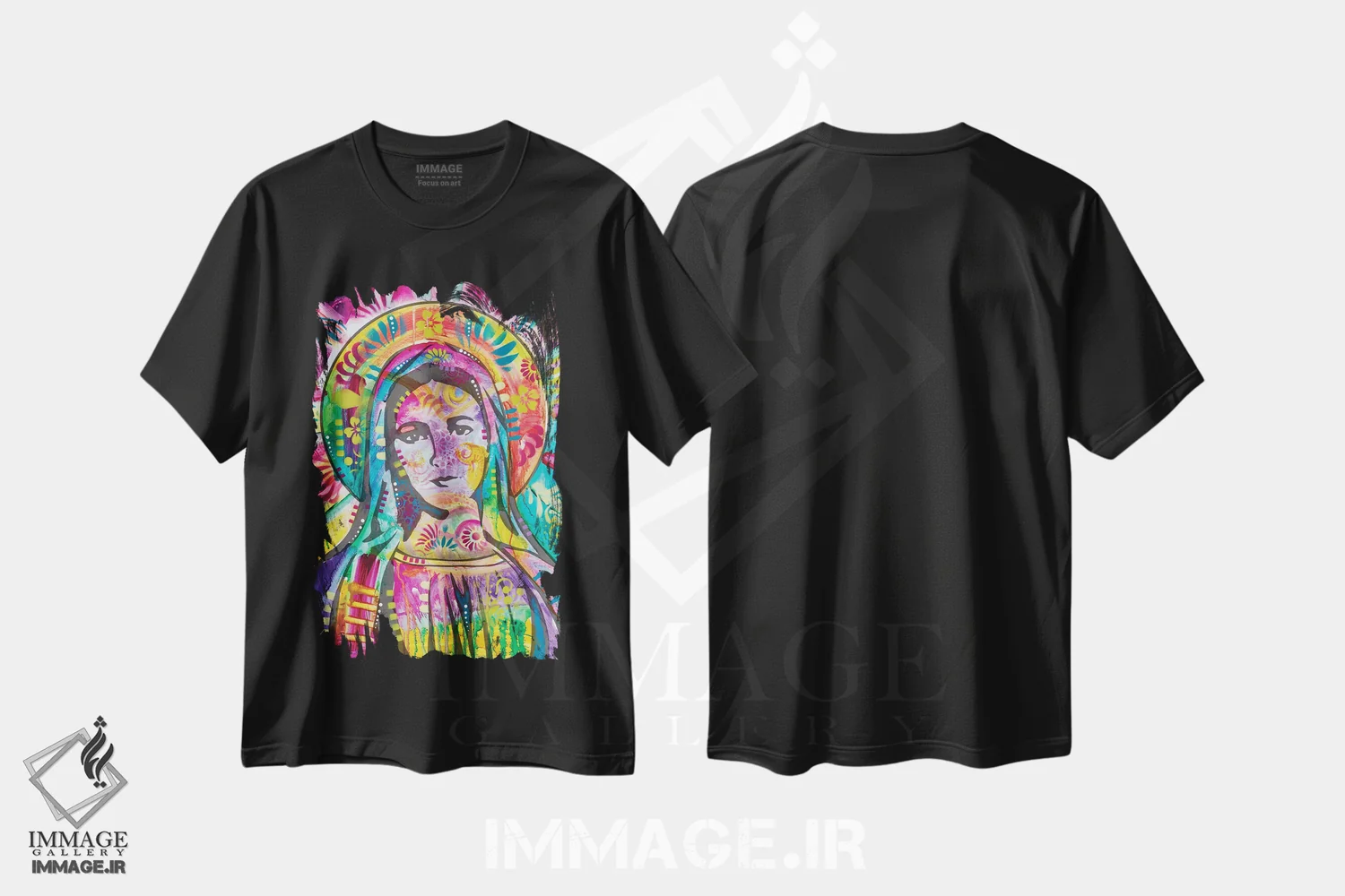 تیشرت مشکی طرح دار مادر مریم، دکور معاصر اثر دین روسو | فروشگاه ایماژ