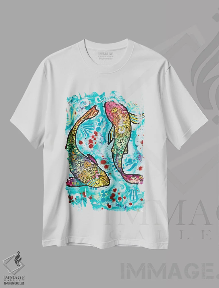 تیشرت سفید طرح دار ماهی برج حوت، دکور معاصر اثر دین روسو | immage.ir