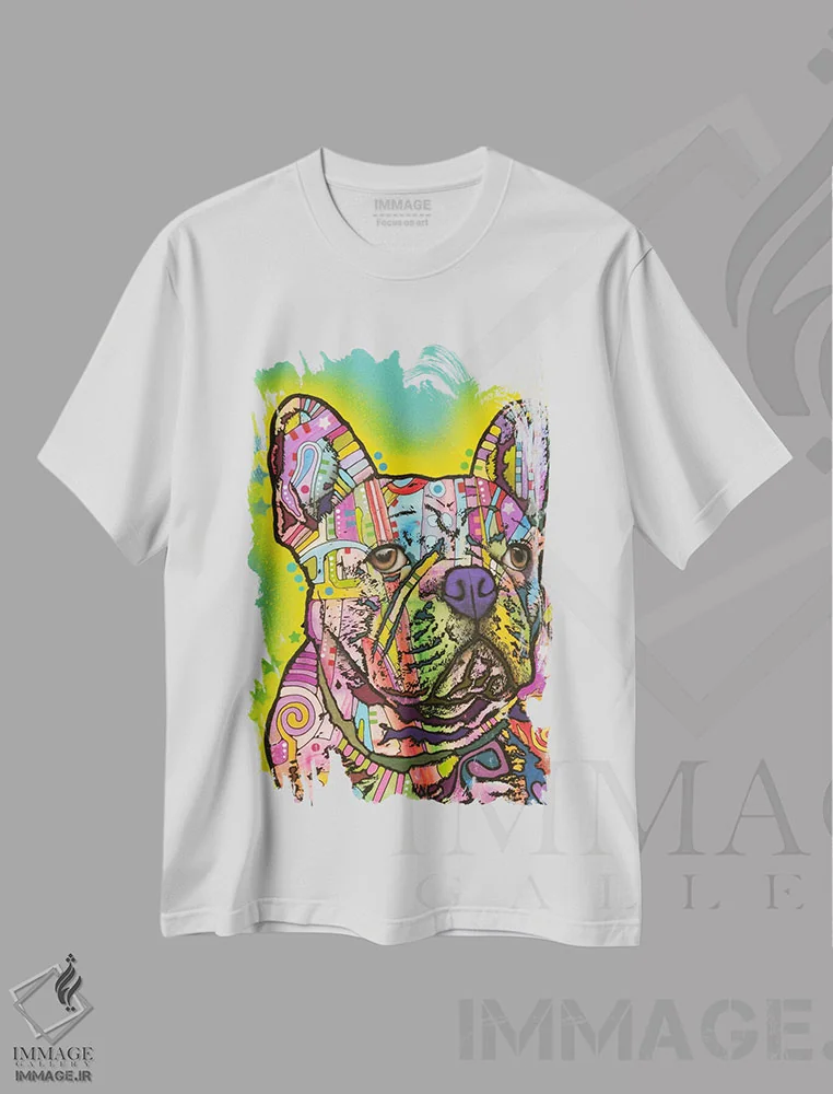 تیشرت سفید طرح دار بولداگ فرانسوی ۳، مدیوم اثر دین روسو | immage.ir