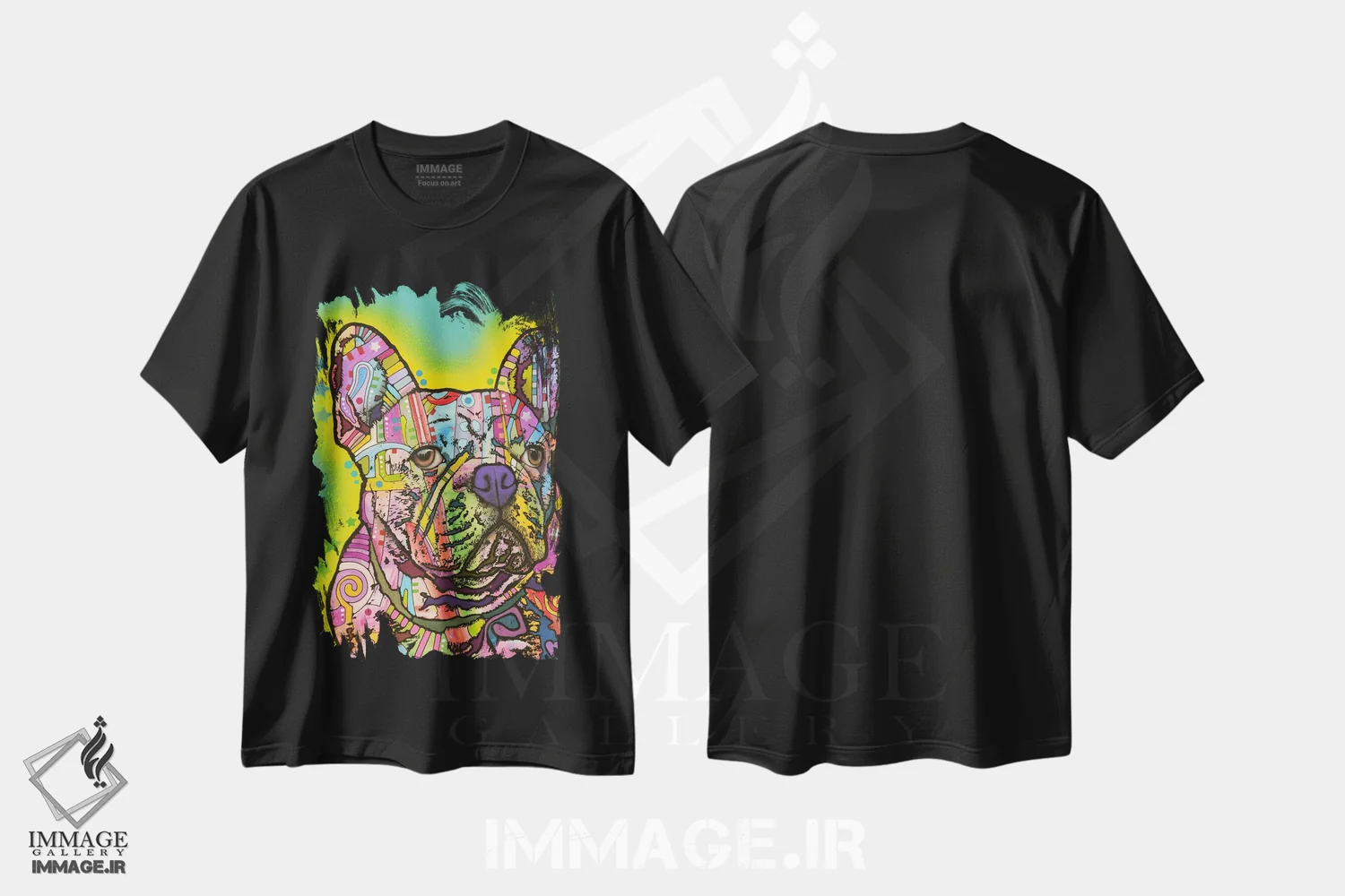 تیشرت مشکی طرح دار بولداگ فرانسوی ۳، مدیوم اثر دین روسو | فروشگاه ایماژ