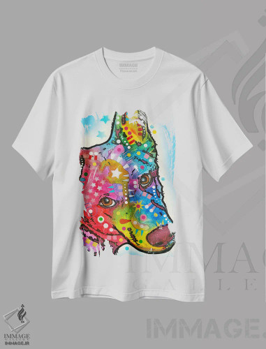 تیشرت سفید طرح دار سگ گله استرالیایی، مدیوم اثر دین روسو | فروشگاه ایماژ
