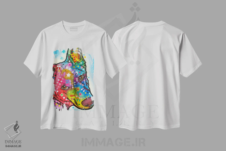 تیشرت سفید طرح دار سگ گله استرالیایی، مدیوم اثر دین روسو | فروشگاه ایماژ