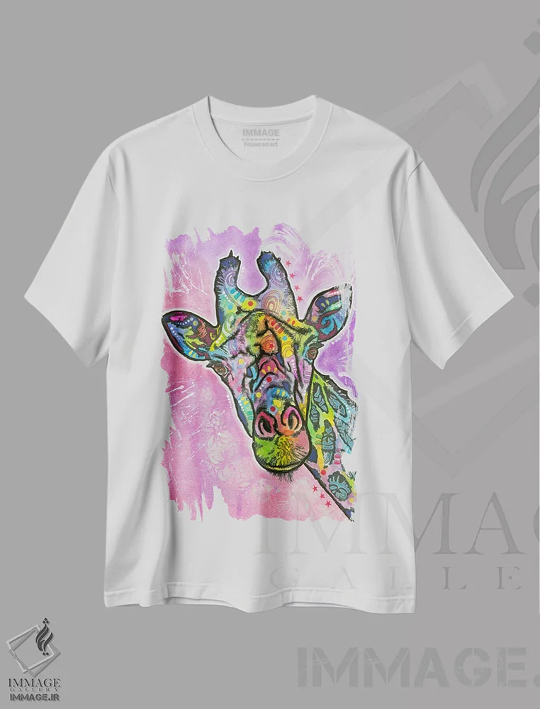 تیشرت سفید طرح دار زرافه، مدیوم اثر دین روسو | فروشگاه ایماژ