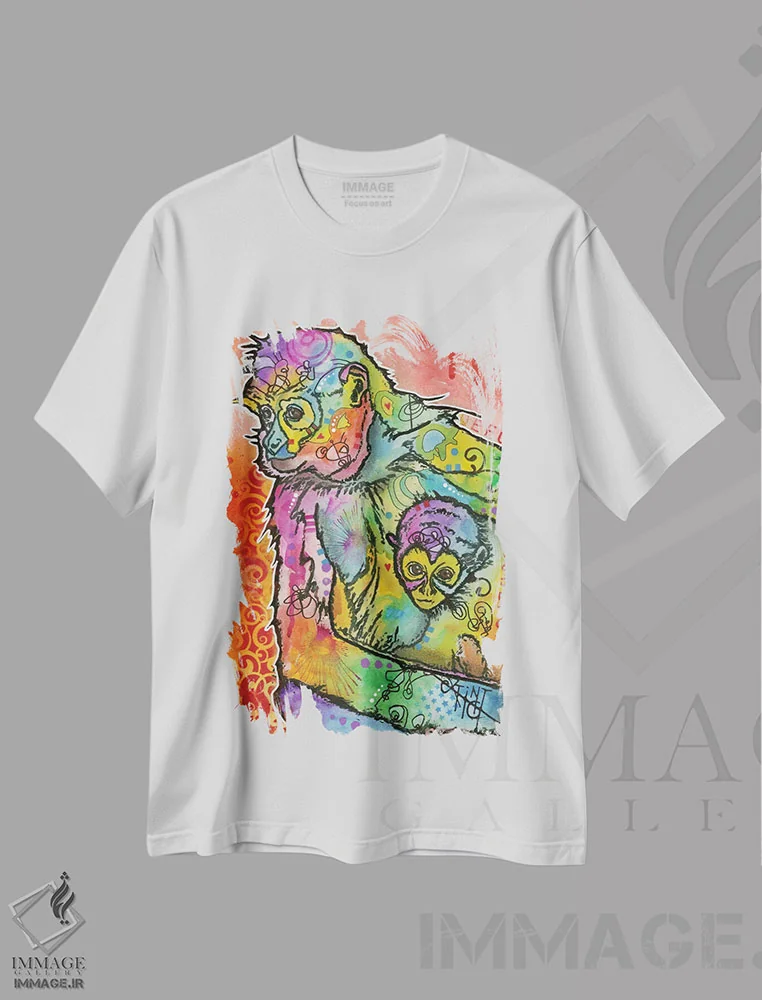 تیشرت سفید طرح دار میمون ۱، مدیوم اثر دین روسو | immage.ir