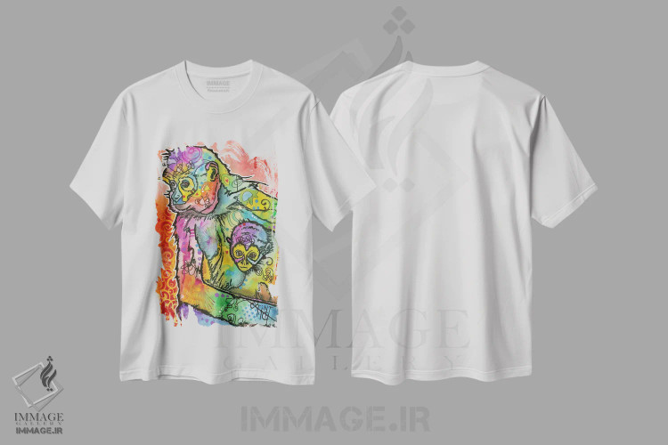 تیشرت سفید طرح دار میمون ۱، مدیوم اثر دین روسو | immage.ir