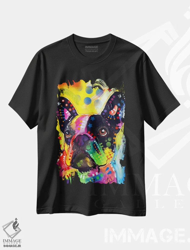 تیشرت مشکی طرح دار بولداگ فرانسوی ۲، مدیوم اثر دین روسو | فروشگاه ایماژ