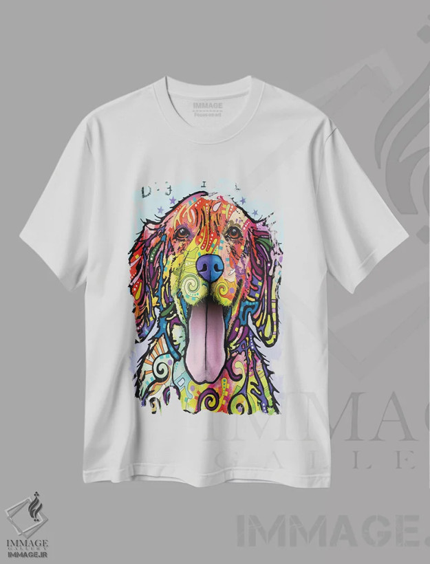 تیشرت سفید طرح دار سگ یعنی عشق، مدیوم اثر دین روسو | فروشگاه ایماژ
