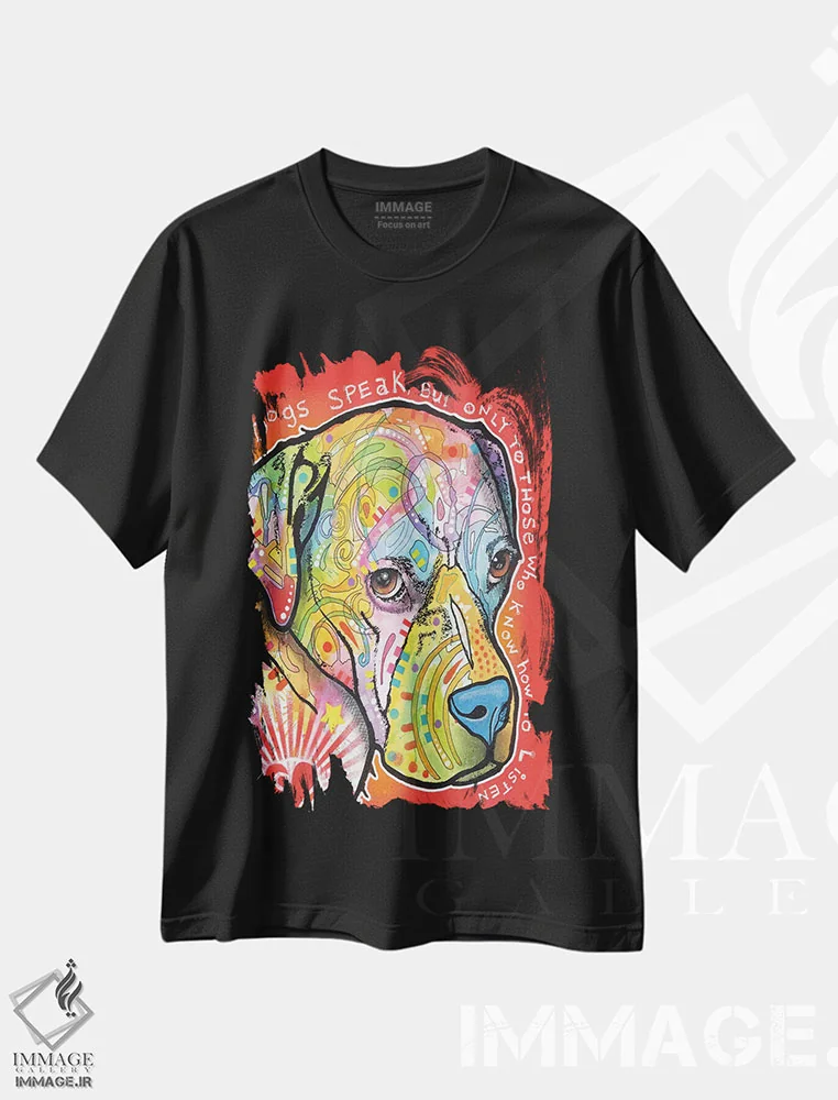 تیشرت مشکی طرح دار سگ ها سخن می گویند، مدیوم اثر دین روسو | immage.ir