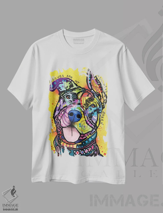 تیشرت سفید طرح دار سگ های نجات یافته نژاد مورد علاقهٔ من هستند، مدیوم اثر دین روسو | immage.ir