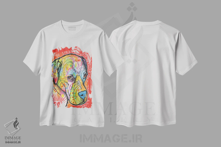 تیشرت سفید طرح دار سگ ها سخن می گویند، مدیوم اثر دین روسو | فروشگاه ایماژ
